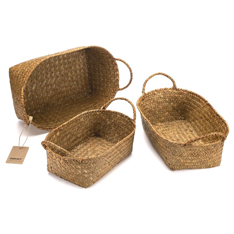 DOKOT Woven Rattan Baskets - Set of 3, Perfect for Kitchen Storage and Organizing Fruits - Image 1